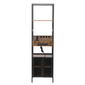 Salon Storage Cabinet with Open Shelves and Hair Dryer Holders, Vintage Brown