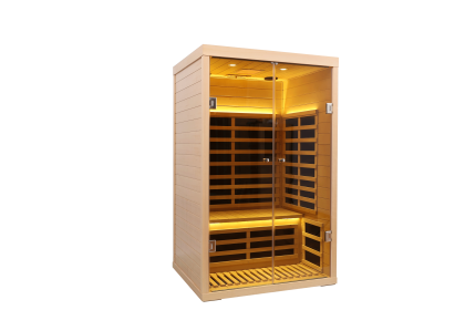 Two person wide space hemlock double doors great glass luxury indoor Far infrared sauna room