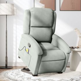 Stand up Massage Recliner Chair Light Gray Velvet