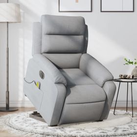 Electric Stand up Massage Recliner Chair Light Gray Fabric