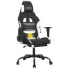 Massage Gaming Chair with Footrest Black and White Fabric