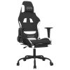 Massage Gaming Chair with Footrest Black and White Fabric