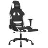 Massage Gaming Chair with Footrest Black and White Fabric