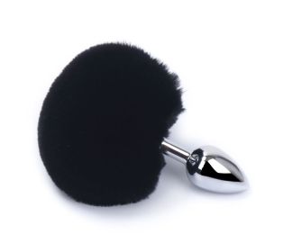 Detachable Anal Plug Real Bunny tail Smooth Touch Metal Butt Plug Tail Erotic BDSM Sex Toys for Woman Couples Adult Games (Color: Black)