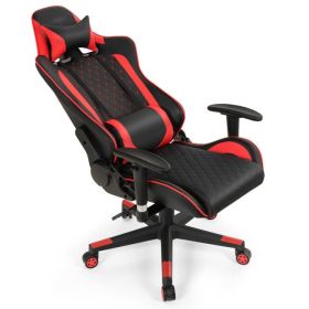 Massage Gaming Chair with Lumbar Support and Headrest (Color: Red)