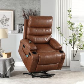 21"seat width,large size Electric Power Lift Recliner Chair Sofa for Elderly, 8 point vibration Massage and lumber heat, Remote Control, Side Pockets (Color: Brown)