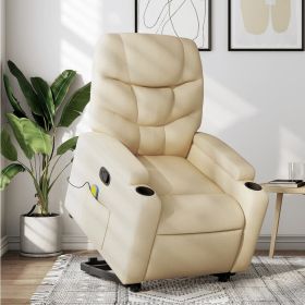 Stand up Massage Recliner Chair Cream Fabric (Color: Cream)