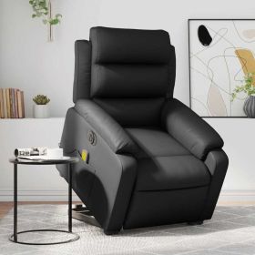 Electric Stand up Massage Recliner Chair Black Faux Leather (Color: Black)