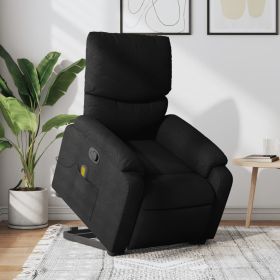 Stand up Massage Recliner Chair Black Fabric (Color: Black)