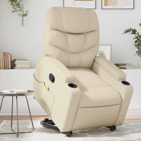 Stand up Massage Recliner Chair Cream Faux Leather (Color: Cream)