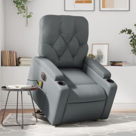 Electric Stand up Massage Recliner Chair Gray Faux Leather (Color: Gray)