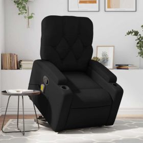 Stand up Massage Recliner Chair Black Faux Leather (Color: Black)