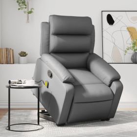 Stand up Massage Recliner Chair Gray Faux Leather (Color: Gray)