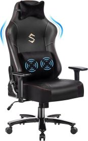 Big and Tall Gaming Chair 400lbs Gaming Chair with Massage Lumbar Pillow, Headrest, 3D Armrest, Metal Base, PU Leather (Color: as Pic)