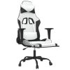 Massage Gaming Chair with Footrest White&Black Faux Leather